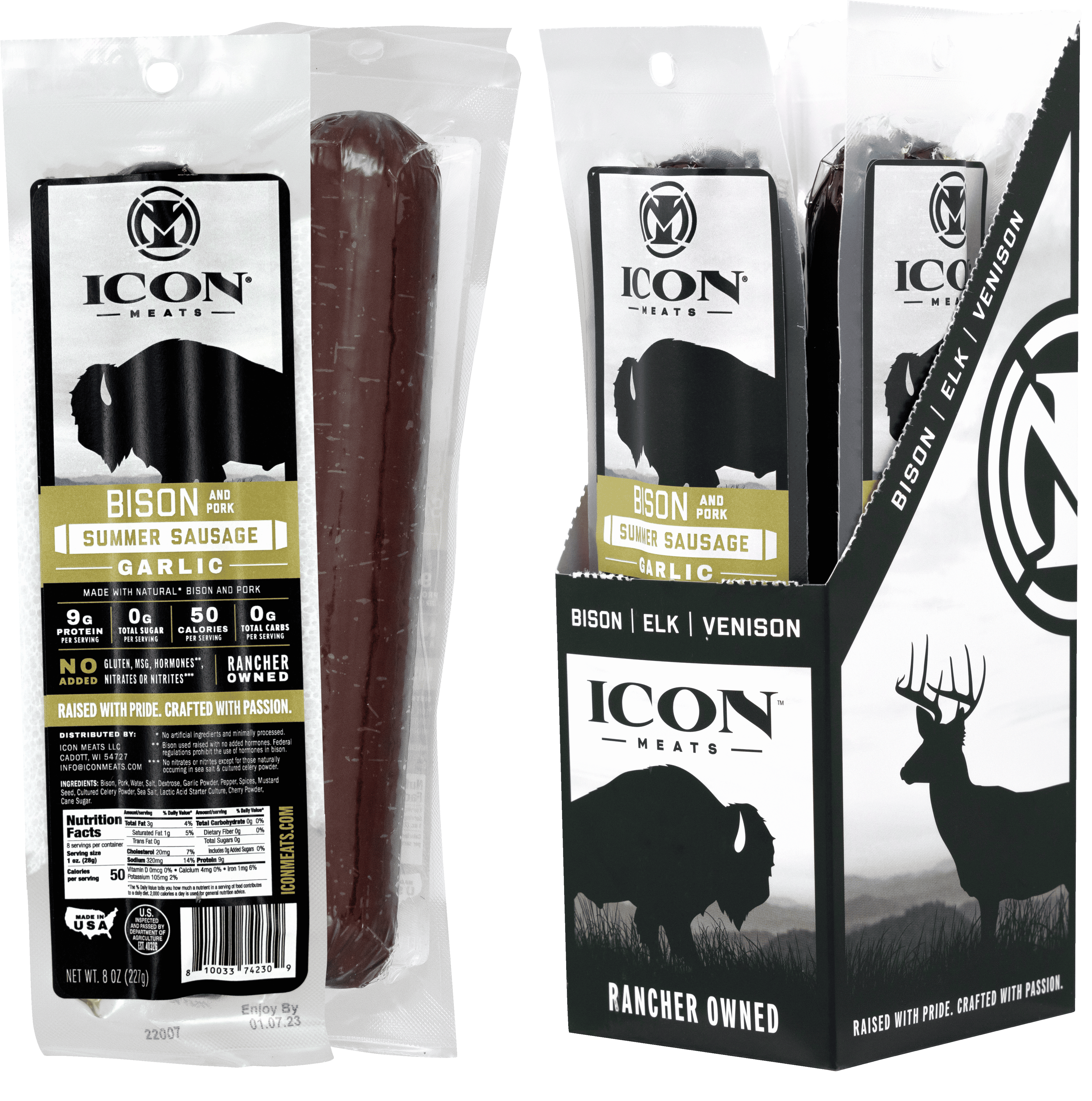 ICON BISON/PORK SMR SSG GARLIC 8OZ