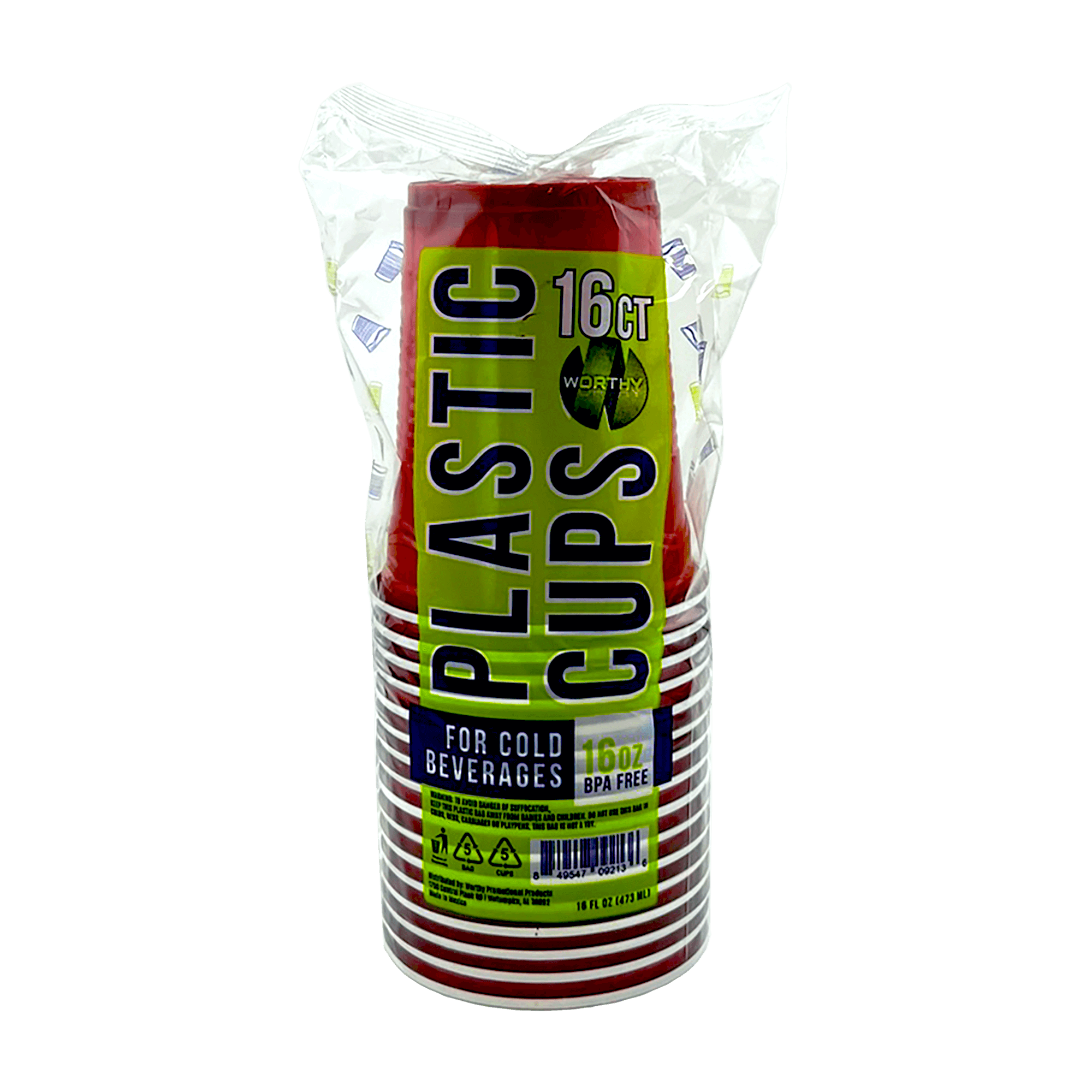 CUP PL 16OZ WORTHY RED 16PC
