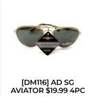 SUNGLASS AVIATOR 19.99          4CT